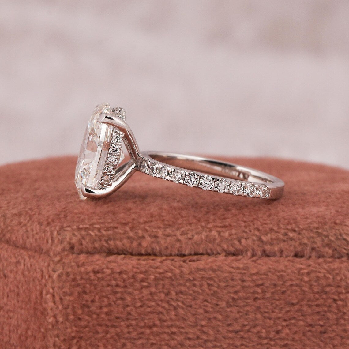 3.00 CT Oval Cut Lab Grown Diamond Hidden Halo Engagement Ring