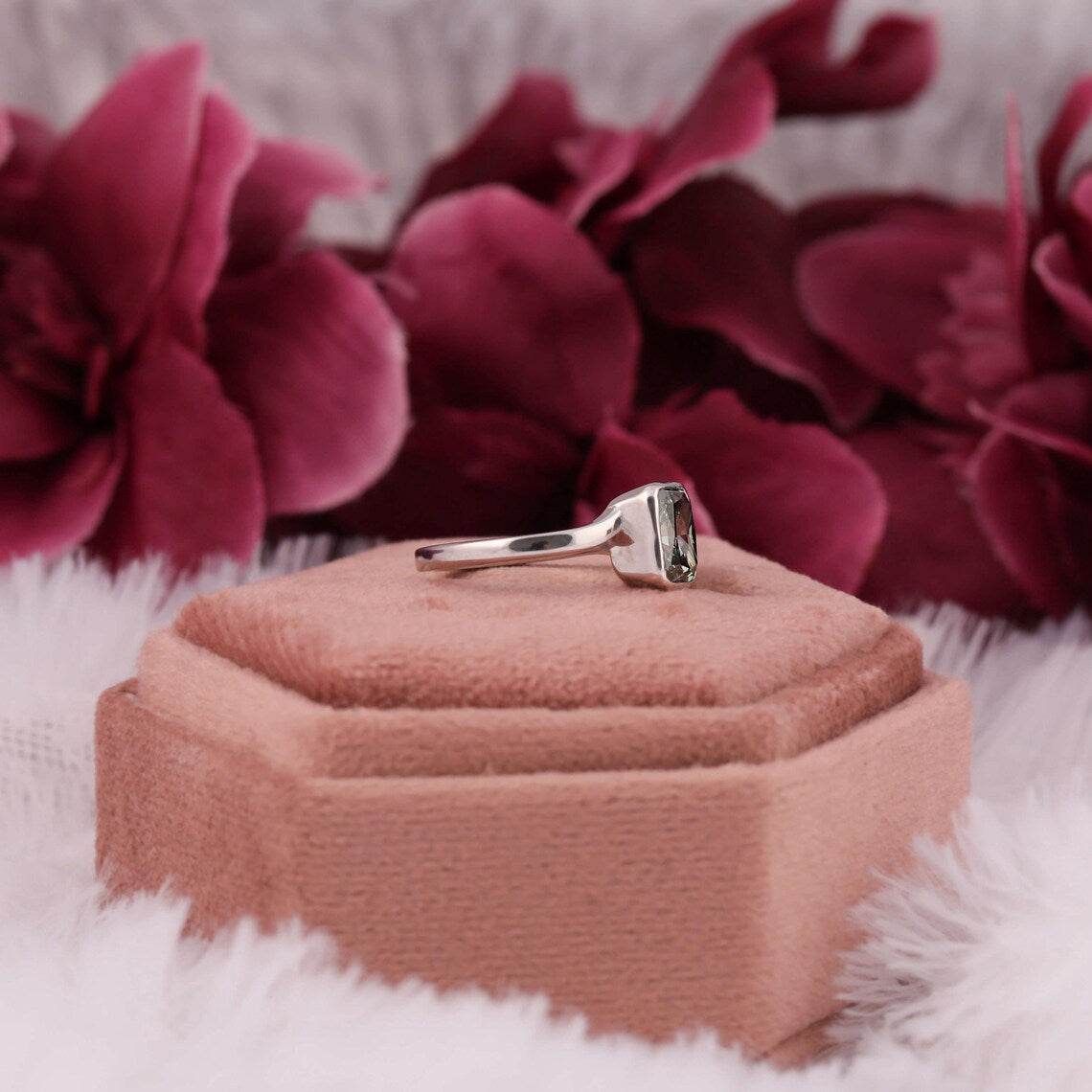 4.00 TCW Vintage Dark Green Two Stone Engagement Ring