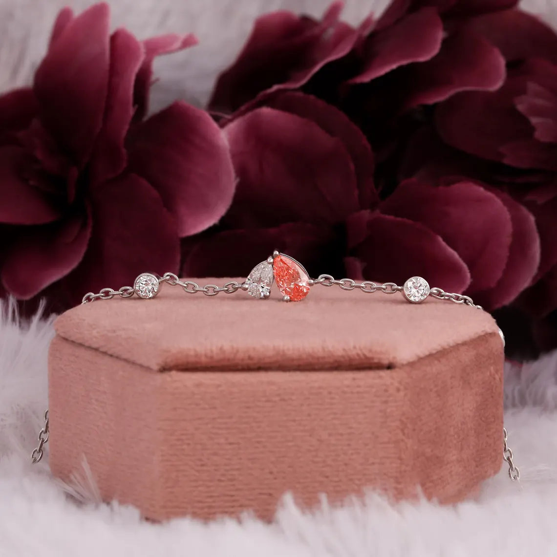 1.00 TCW Pink Pear Cut Lab Grown Diamond Toi et Moi Bracelet