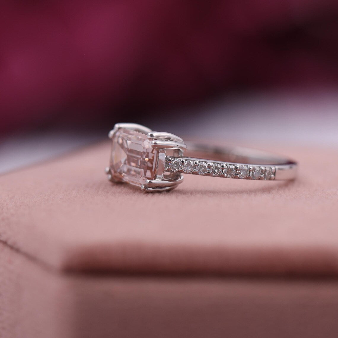 1.00 CT Pink Emerald Lab Grown Diamond Pave Engagement Ring