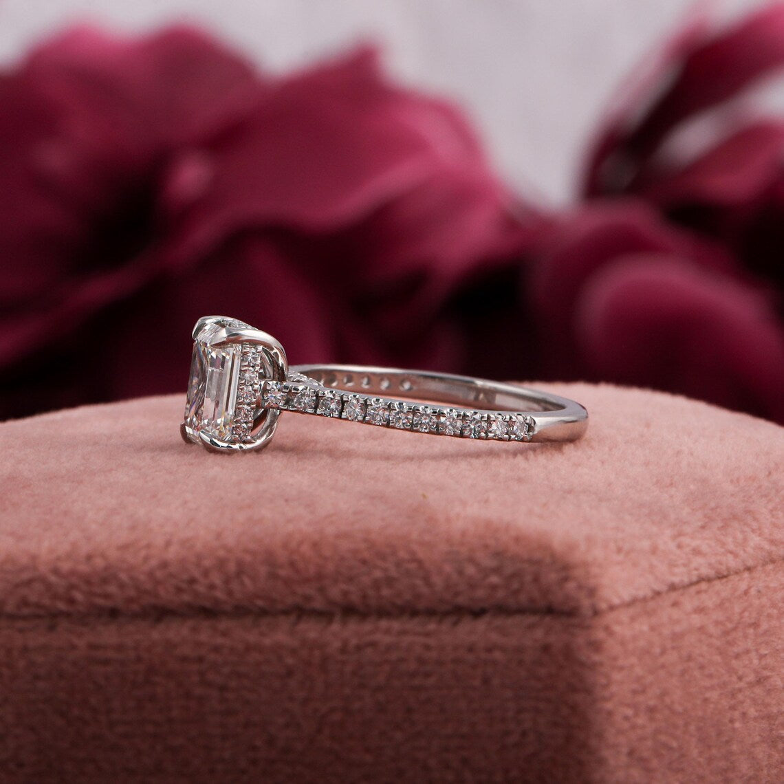 1.50 CT Emerald Cut Lab Grown Diamond Engagement Ring
