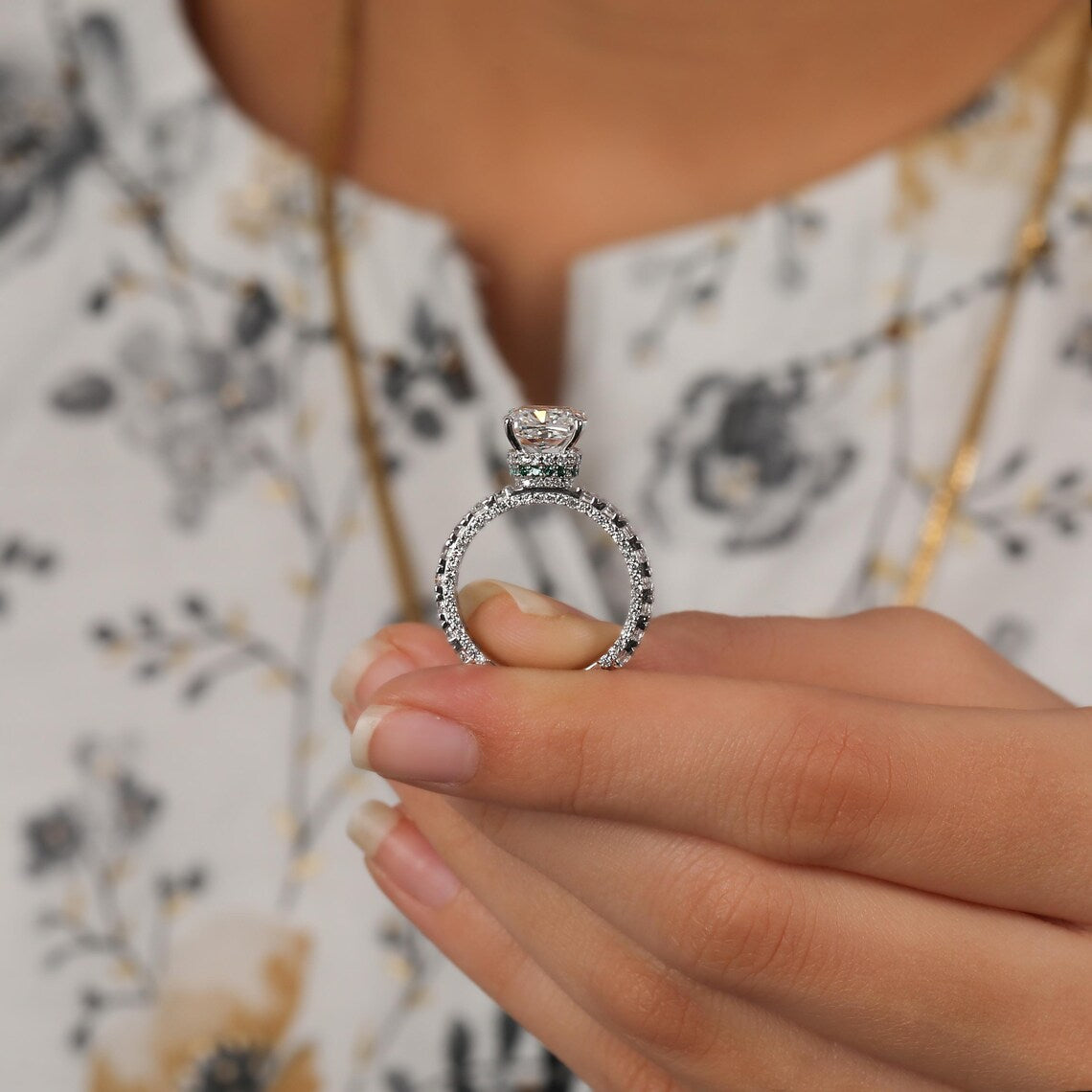 3.00 CT Cushion Cut Lab Diamond Double Hidden Halo Engagement Ring