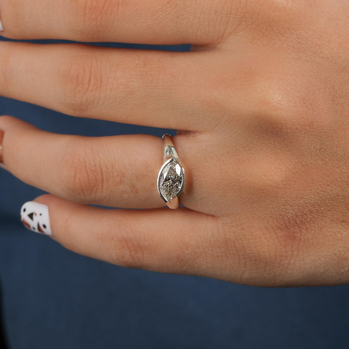 0.50 CT Marquise Cut Lab Grown Diamond East West Engagement Ring
