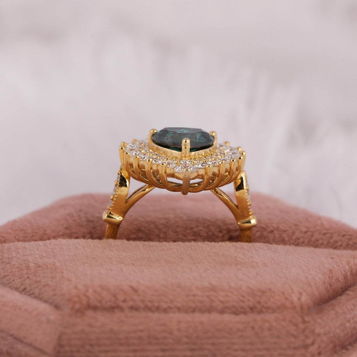 1.50 CT Fancy Green Heart Cut Lab Grown Diamond Engagement Ring