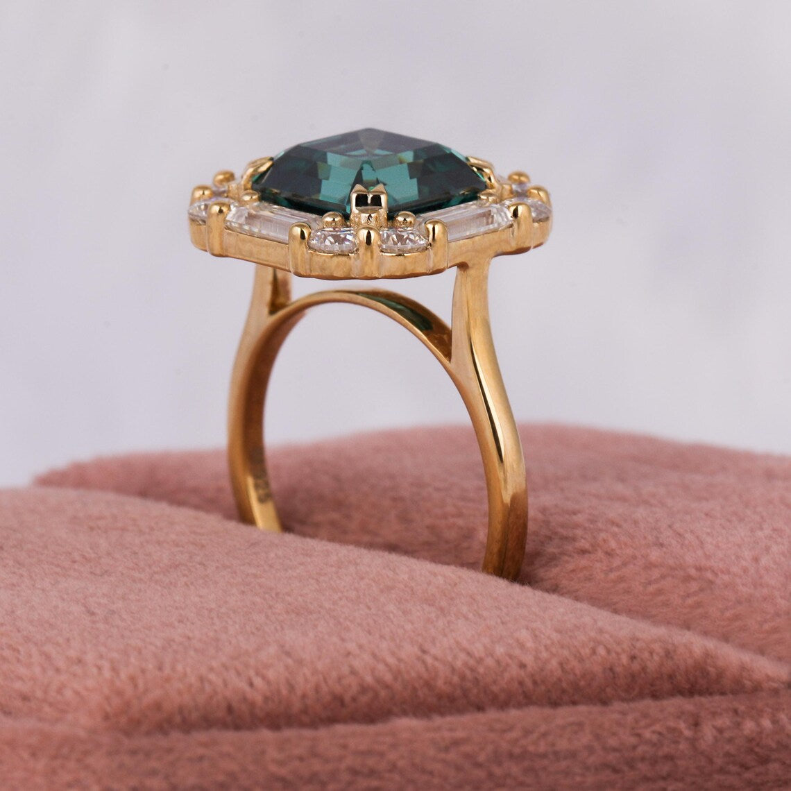 2.00 CT Asscher Cut Green Lab Grown Diamond Engagement Ring