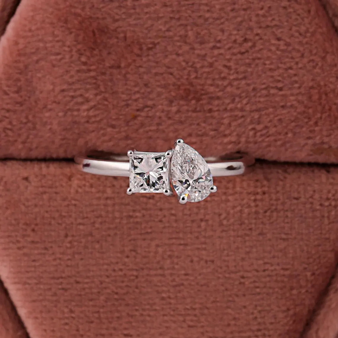 1.35 TCW Princess & Pear Lab Diamond Toi Et Moi Engagement Ring