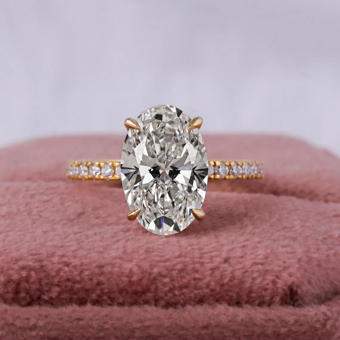 3.0 Carat Oval Lab Grown Diamond Hidden Halo Ring