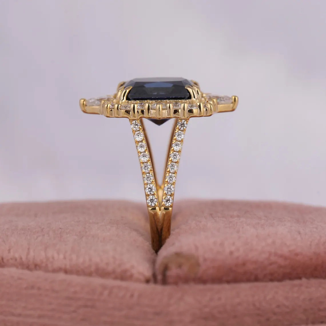 2.00 Carat Blue Radiant Cut Lab Grown Diamond Halo Wedding Ring