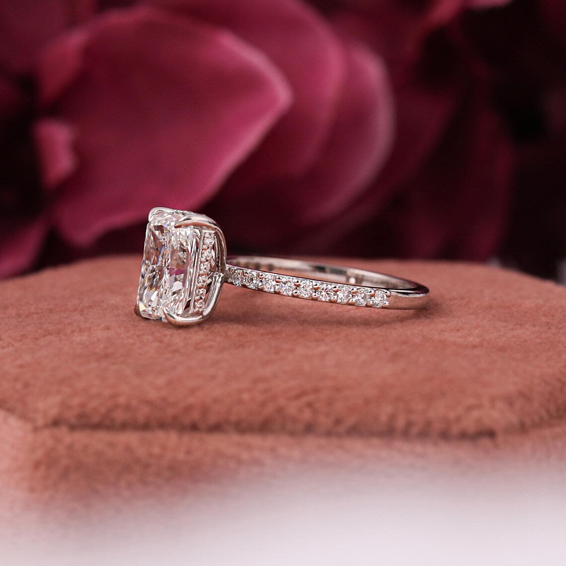 2.50 CT Radiant Lab Diamond Hidden Halo Engagement Ring