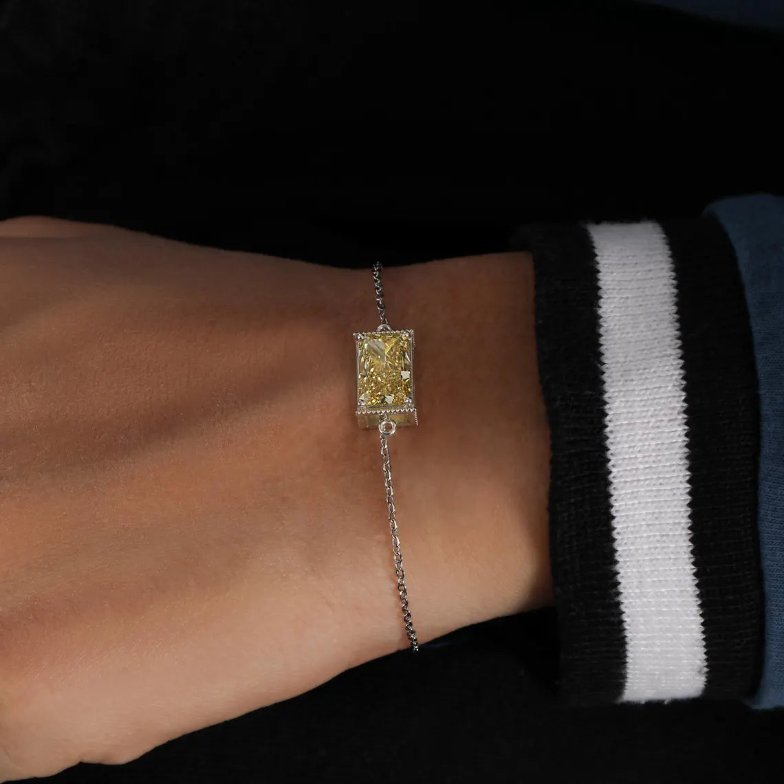 3.50 CT Yellow Radiant Cut Lab Grown Diamond Solitaire Bracelet