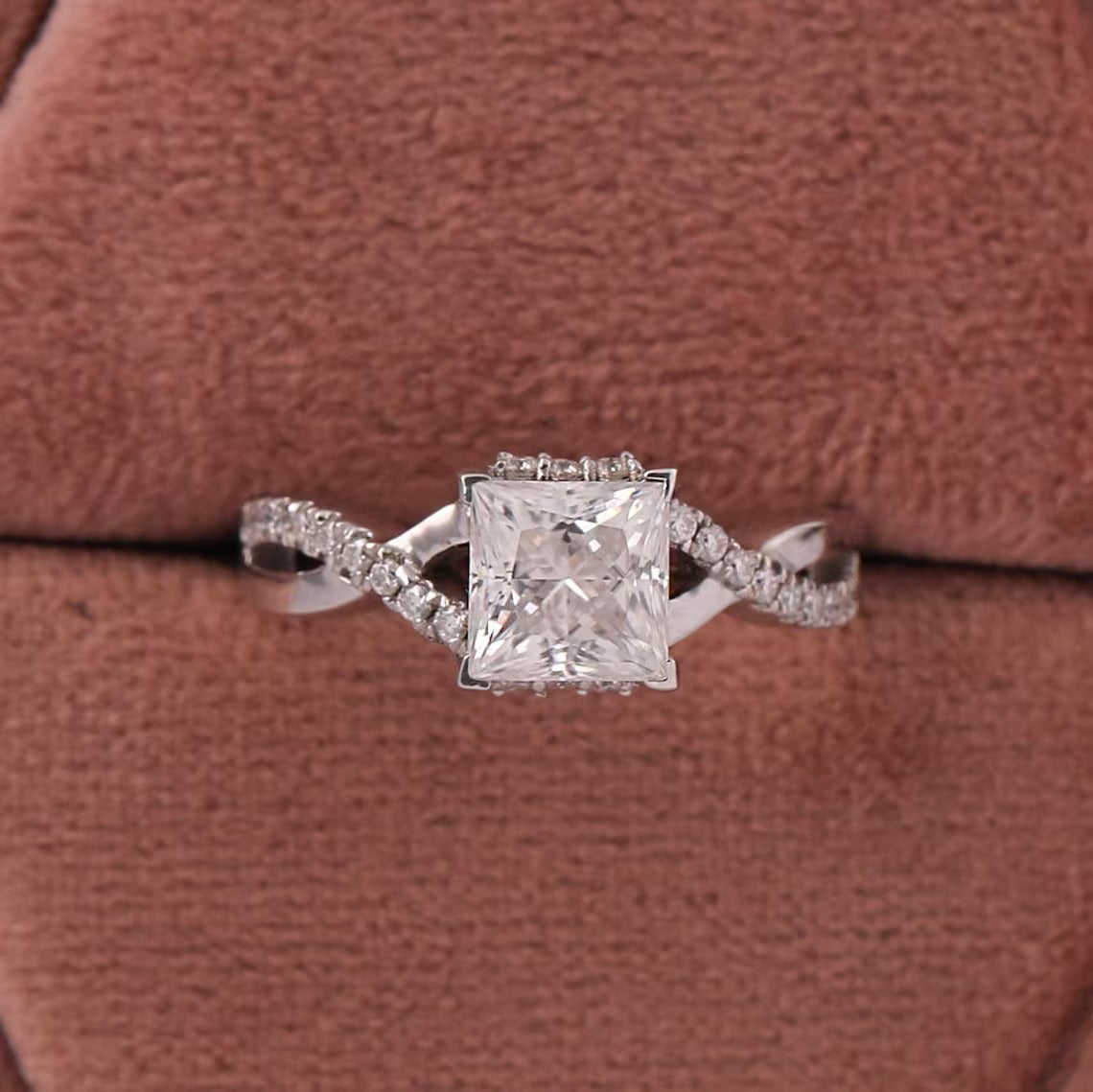 2.00 CT Princess Cut Lab Diamond Twisted Pave Engagement Ring