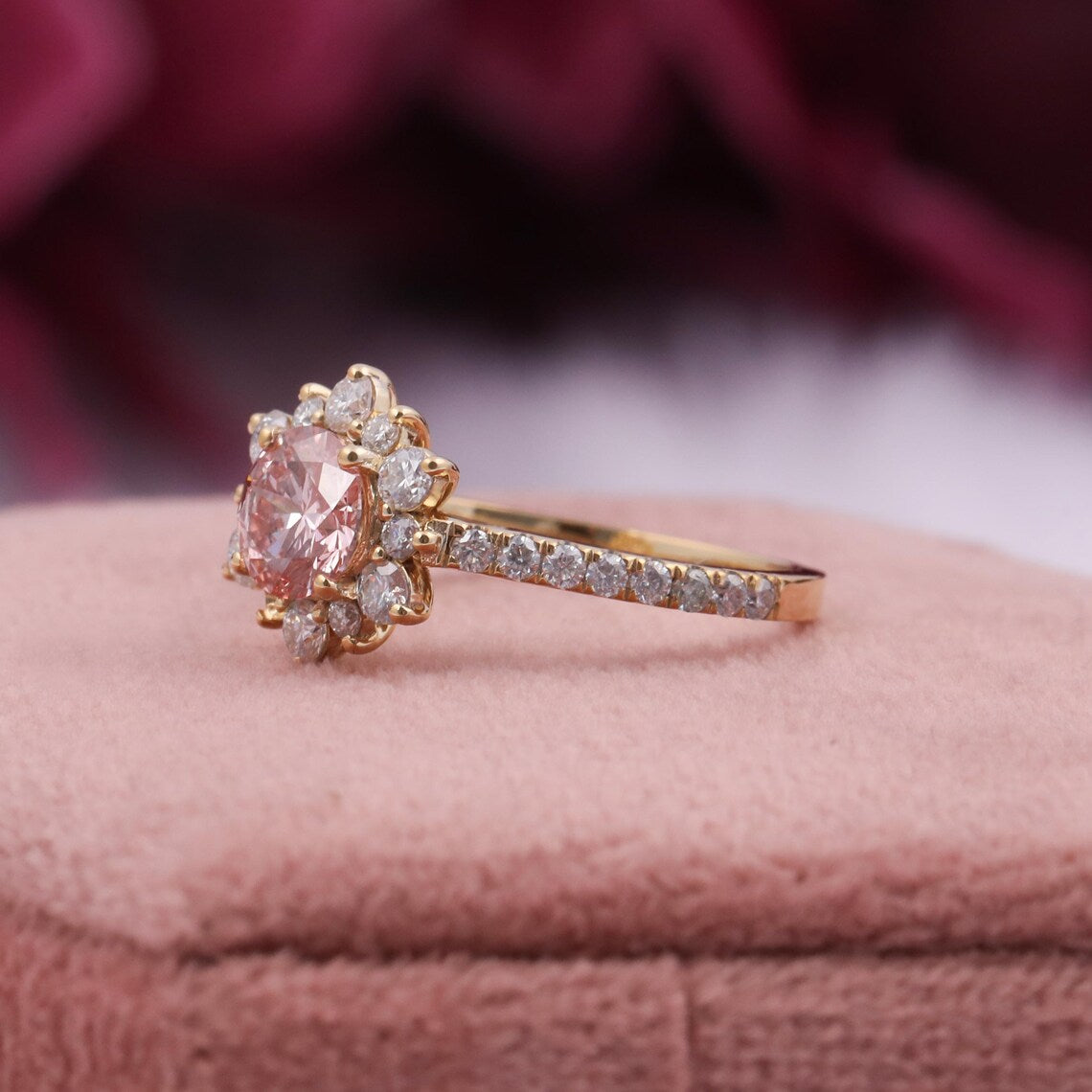 2.00 CT Pink Round Lab Diamond Halo Engagement Proposal Ring