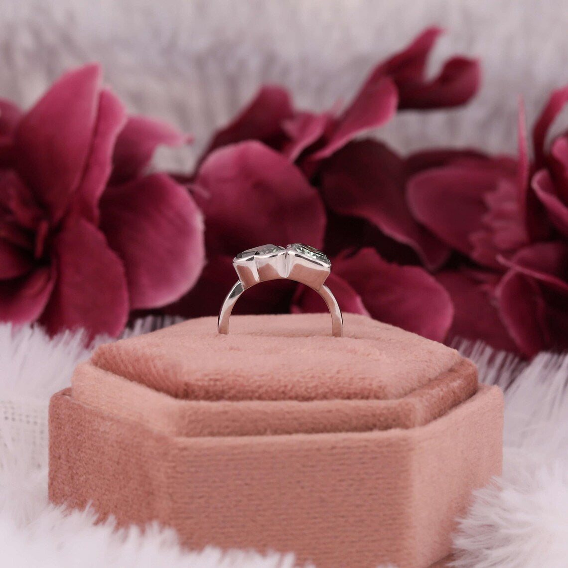 4.00 TCW Vintage Dark Green Two Stone Engagement Ring