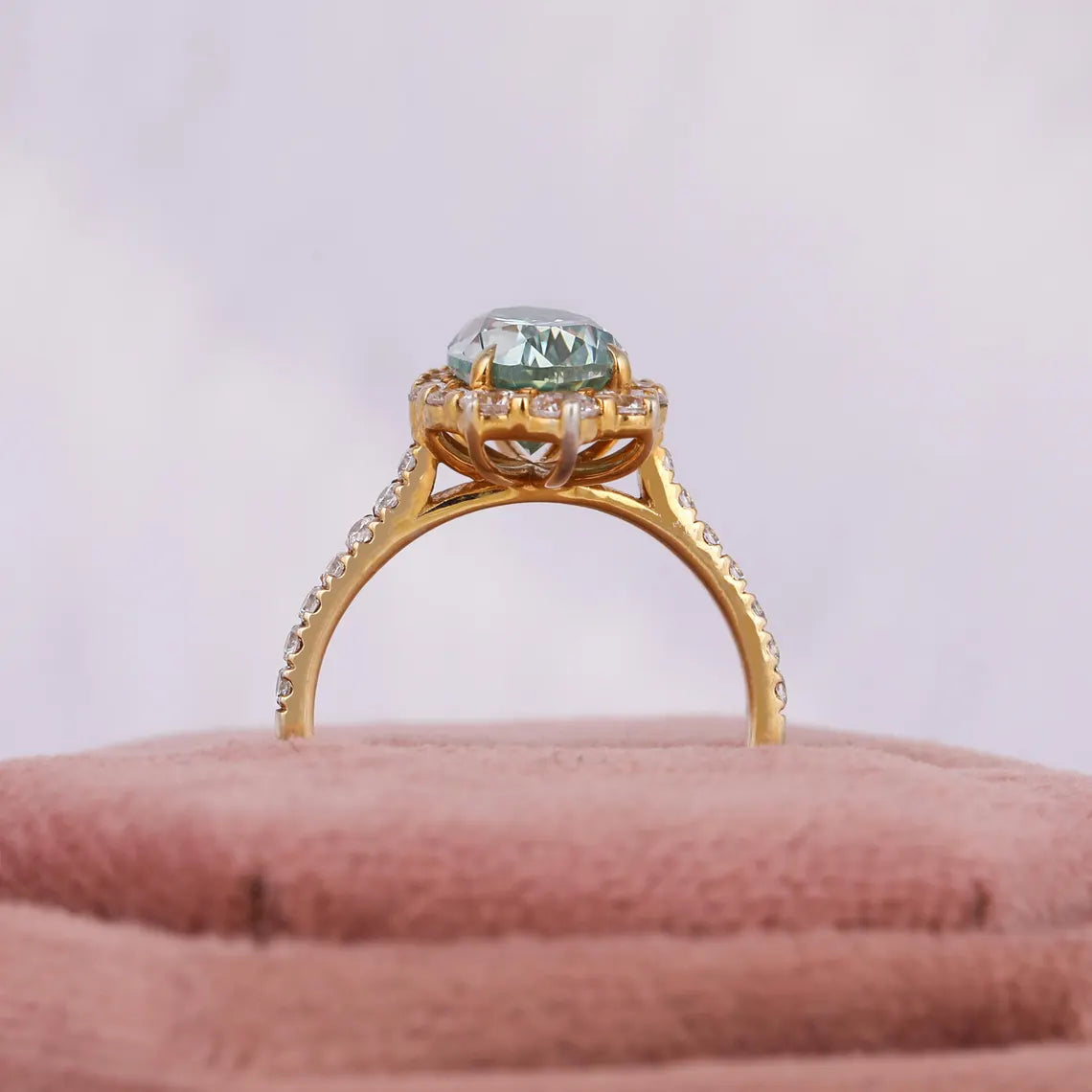 2.00 CT Green Pear Cut Lab Grown Diamond Halo Engagement Ring
