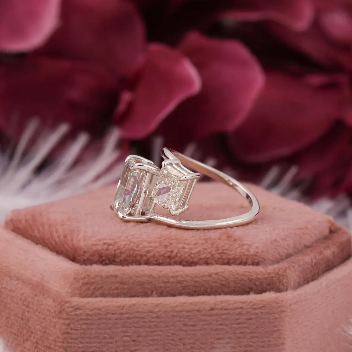 4.20 TCW Radiant Cut Lab Grown Diamond Toi Et Moi Engagement Ring