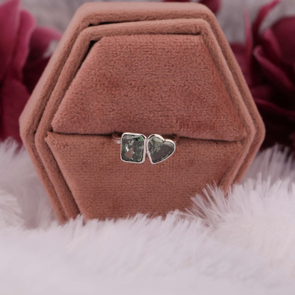 4.00 TCW Vintage Dark Green Two Stone Engagement Ring