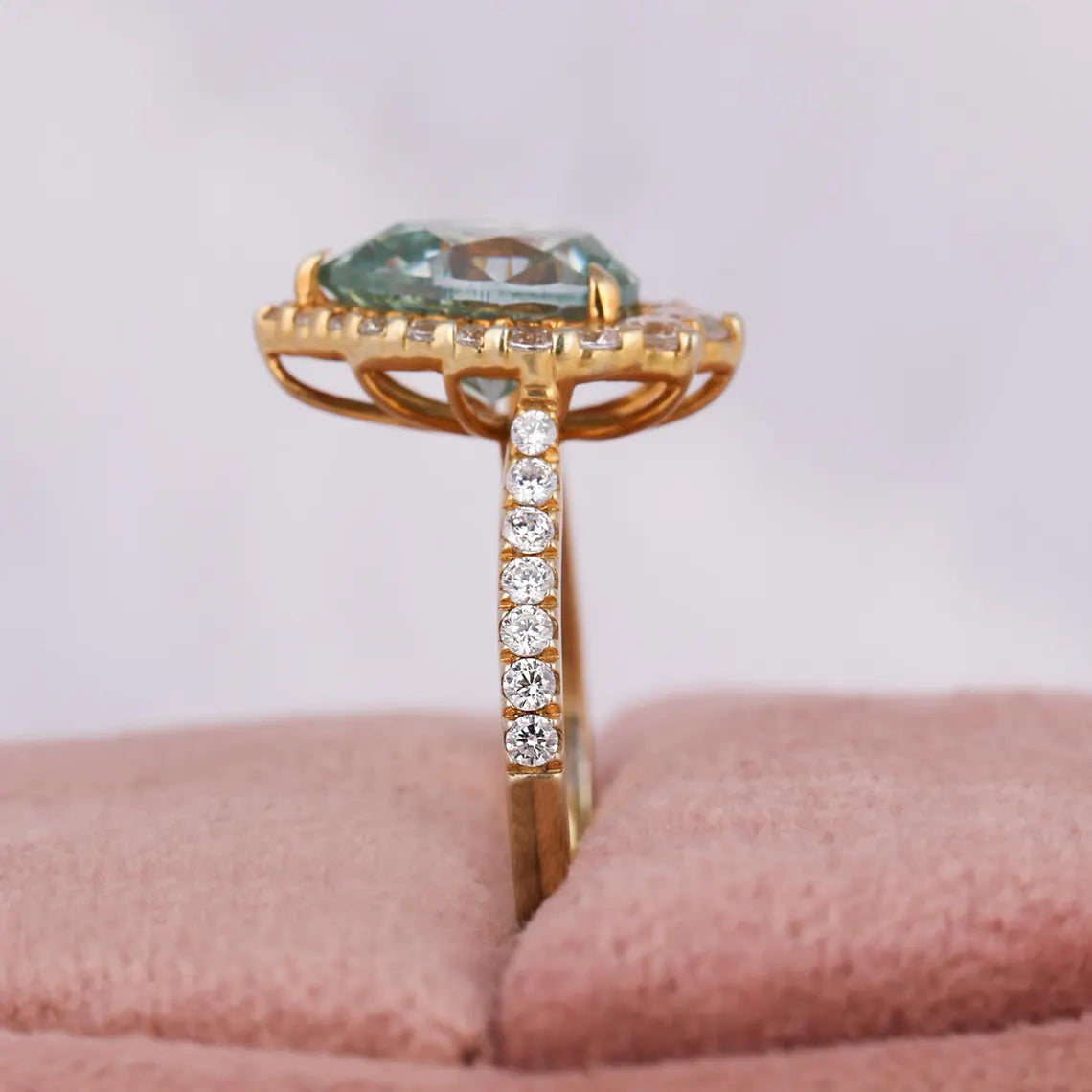 2.00 CT Green Pear Cut Lab Grown Diamond Halo Engagement Ring