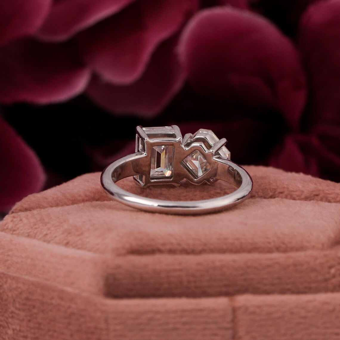 4.50 TCW Asscher & Emerald Cut Lab Diamond Two Stone Engagement Ring