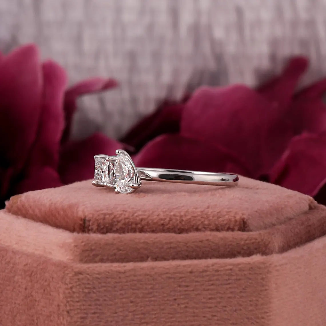 1.35 TCW Princess & Pear Lab Diamond Toi Et Moi Engagement Ring