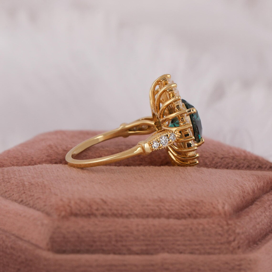 1.50 CT Fancy Green Heart Cut Lab Grown Diamond Engagement Ring