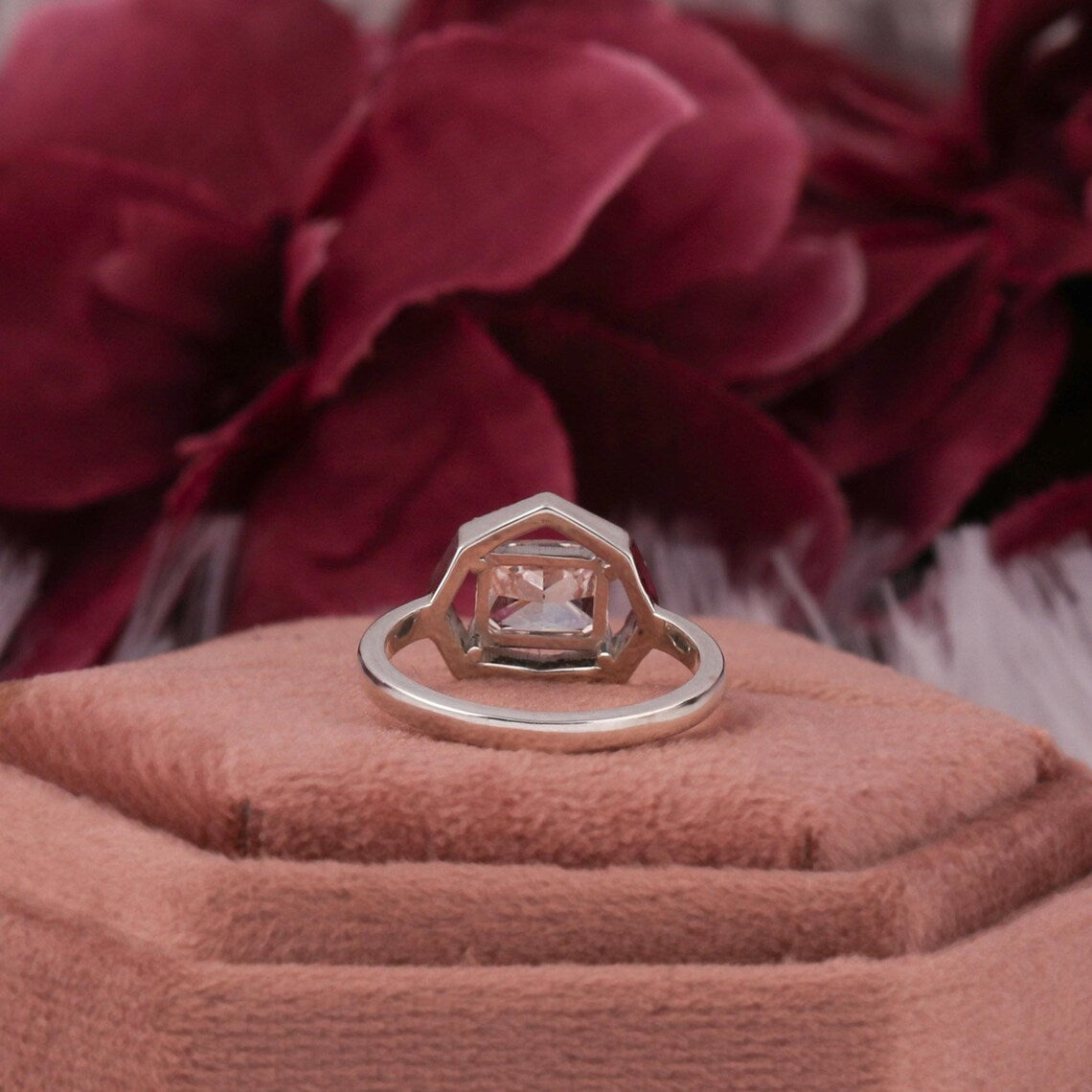 1.50 CT Pink Radiant Lab Grown Diamond Halo Engagement Ring