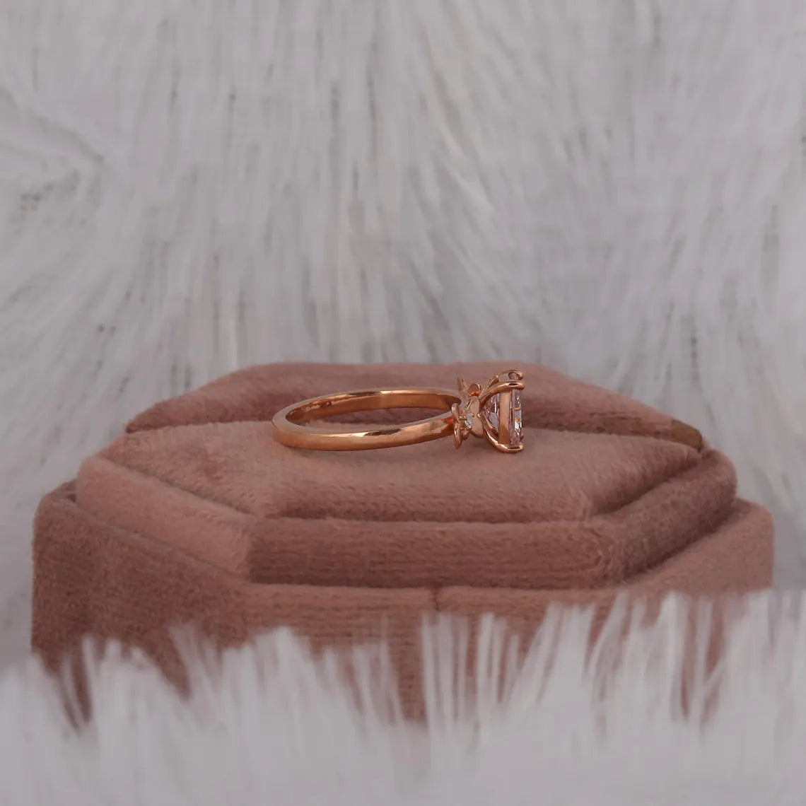 1.00 CT Pink Radiant Cut Lab Grown Diamond Three Stone Engagement Ring