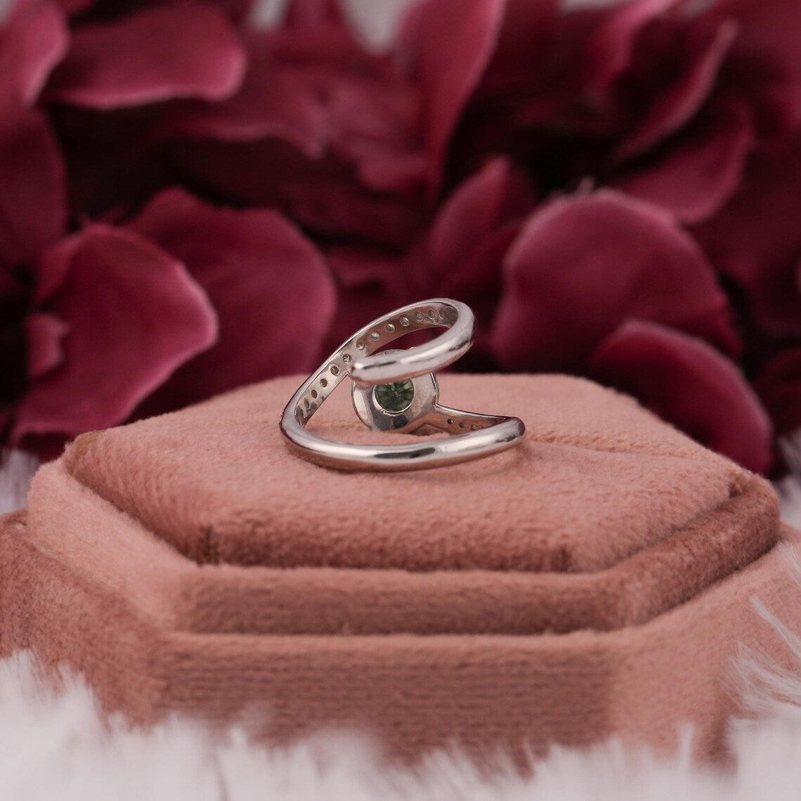 1.50 CT Green Round Cut Lab Grown Diamond Pave Engagement Ring