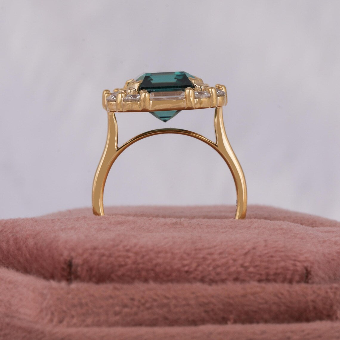 2.00 CT Asscher Cut Green Lab Grown Diamond Engagement Ring