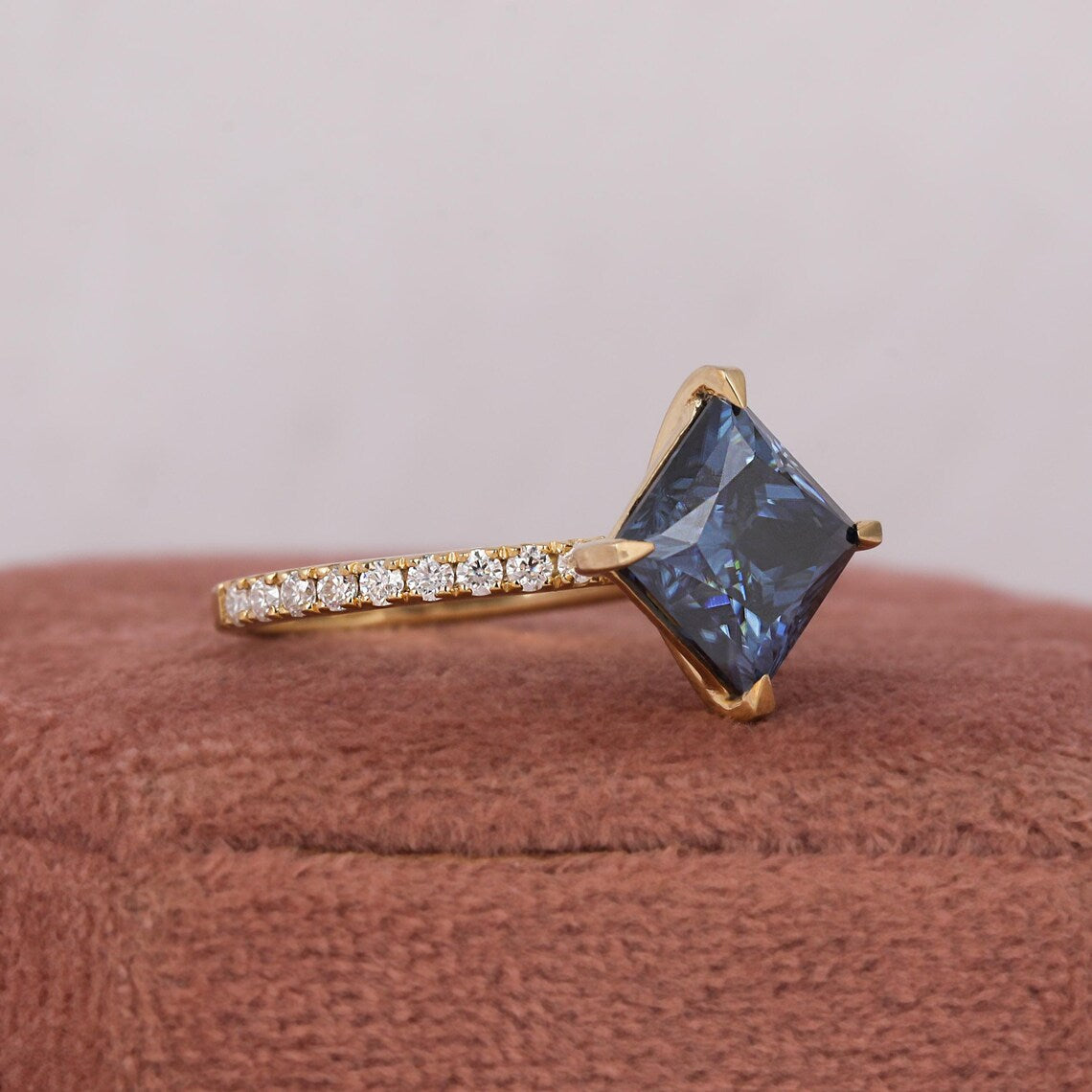2.00 CT Princess Cut Blue Lab Grown Diamond Engagement Ring