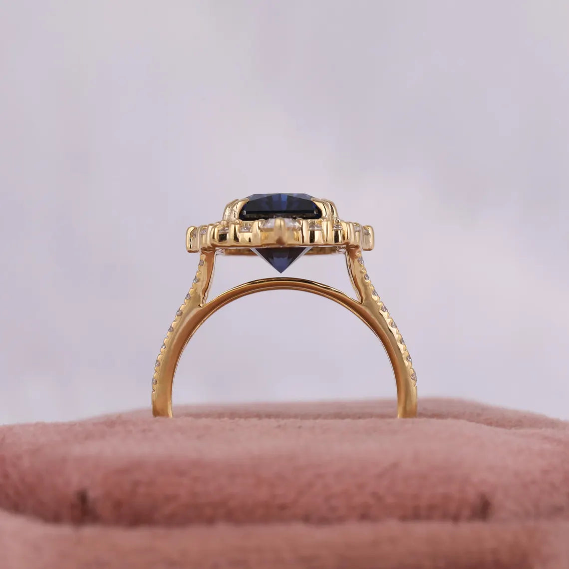 2.00 Carat Blue Radiant Cut Lab Grown Diamond Halo Wedding Ring