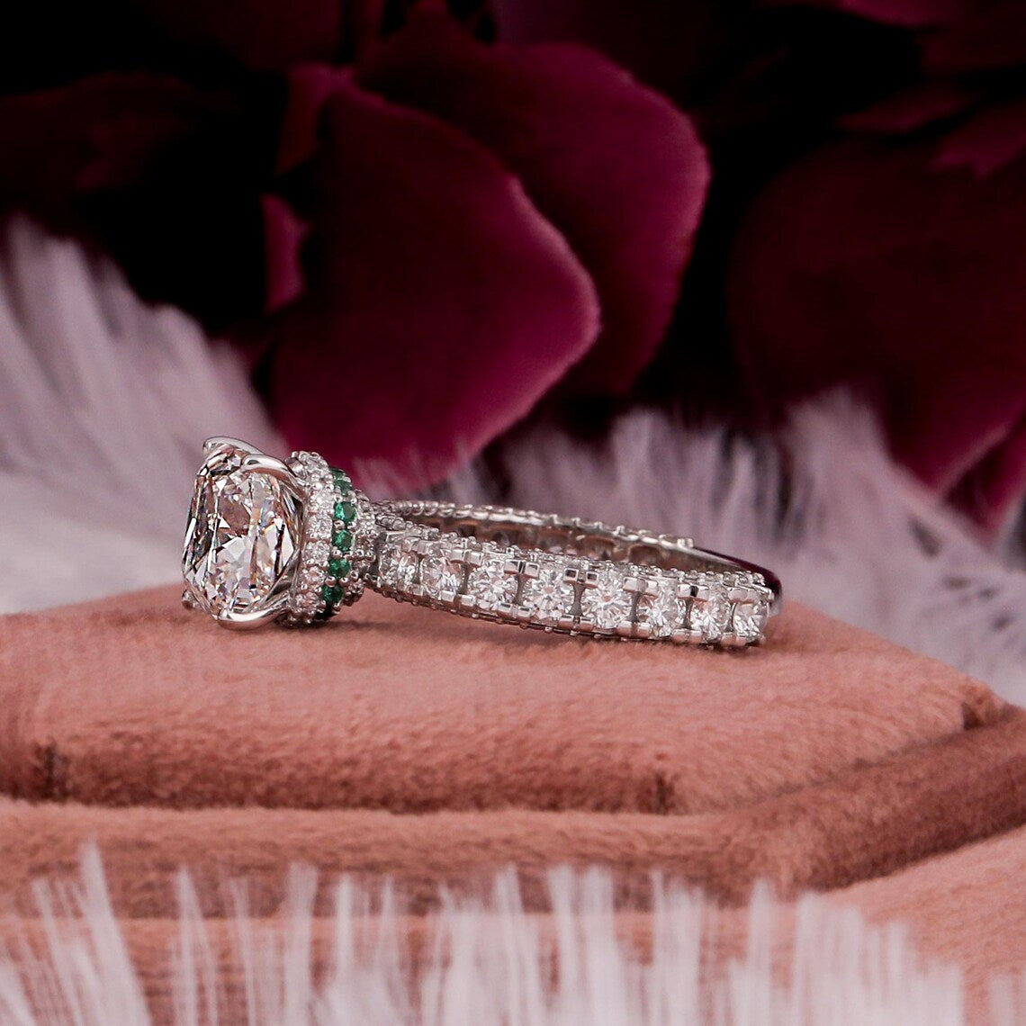 3.00 CT Cushion Cut Lab Diamond Double Hidden Halo Engagement Ring