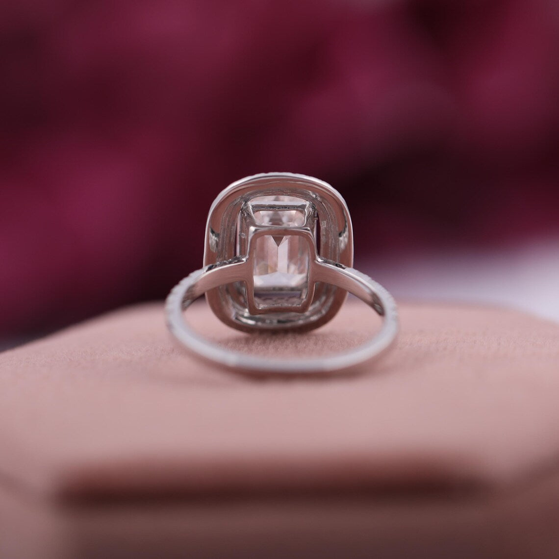 2.00 CT Emerald Fancy Pink Lab Diamond Double Halo Pave Engagement Ring