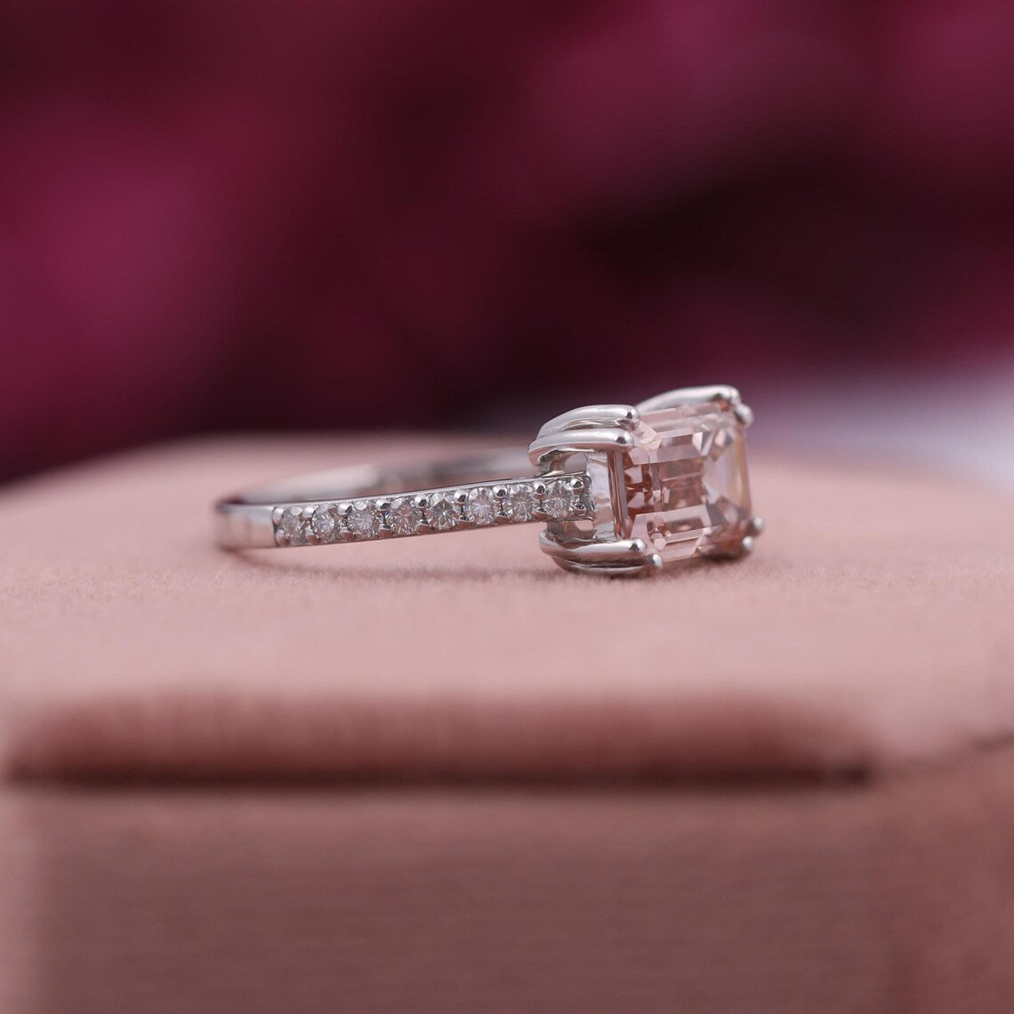 1.00 CT Pink Emerald Lab Grown Diamond Pave Engagement Ring