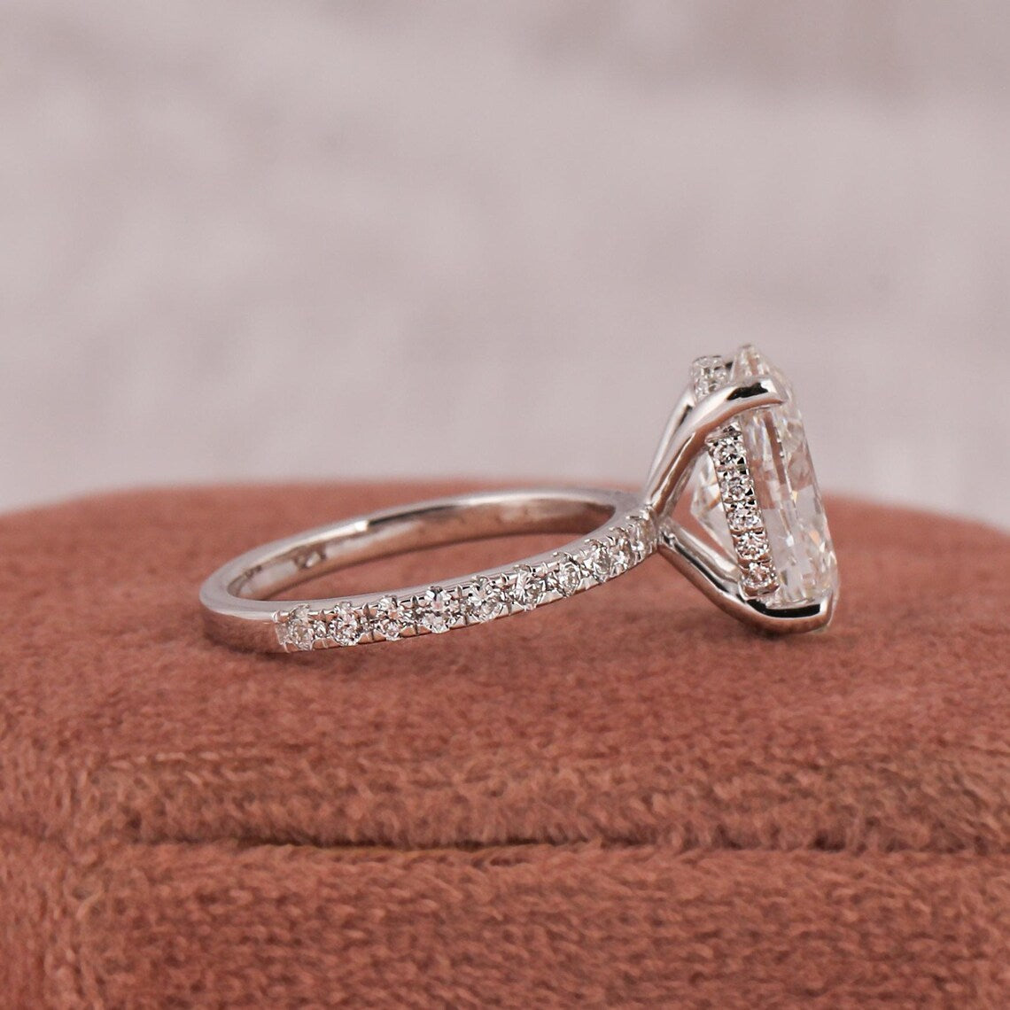 3.00 CT Oval Cut Lab Grown Diamond Hidden Halo Engagement Ring