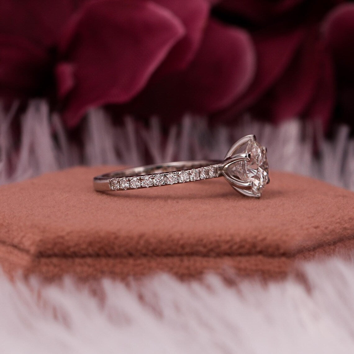 1.00 CT Round Lab Grown Diamond Solitaire Engagement Pave Ring