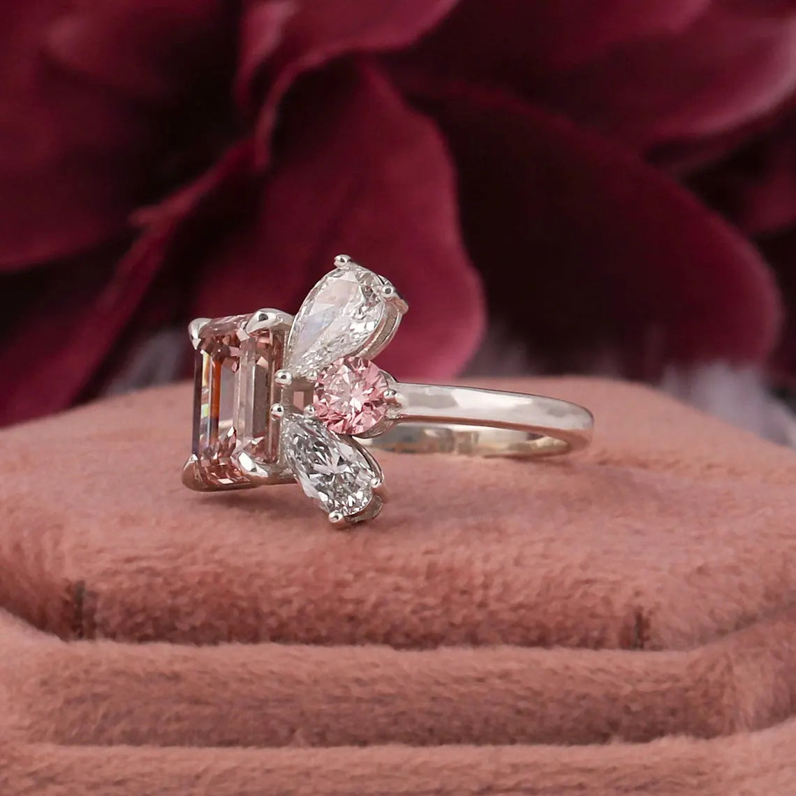 2.00 TCW Emerald Cut Lab Grown Diamond Cluster Engagement Ring
