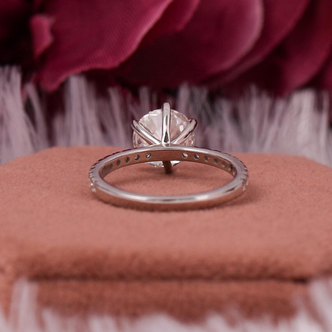 1.00 CT Round Lab Grown Diamond Solitaire Engagement Pave Ring