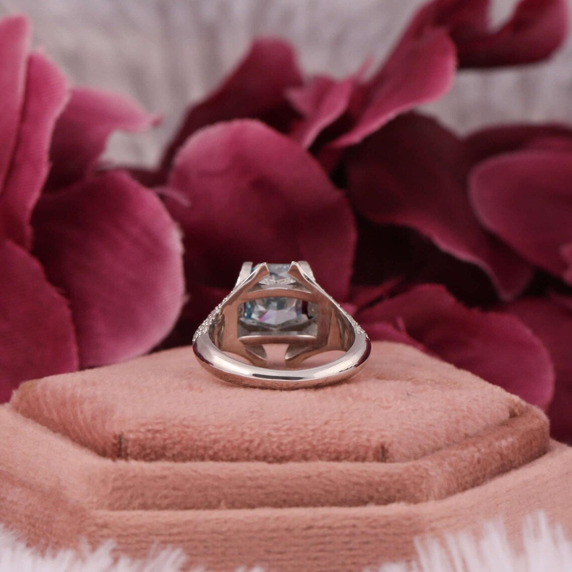 2.50 CT Blue Radiant Cut Lab Grown Diamond Split Shank Wedding Ring