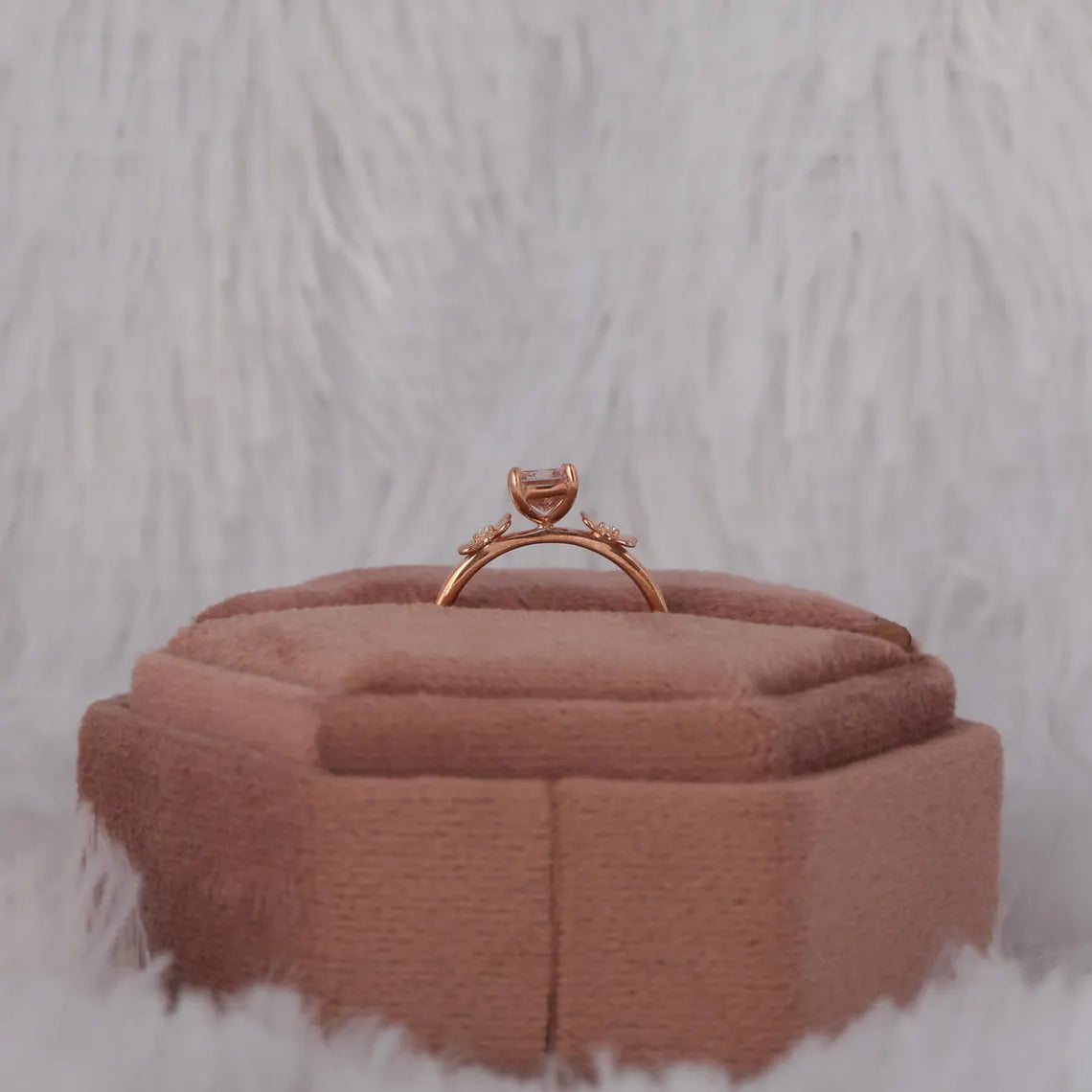 1.00 CT Pink Radiant Cut Lab Grown Diamond Three Stone Engagement Ring