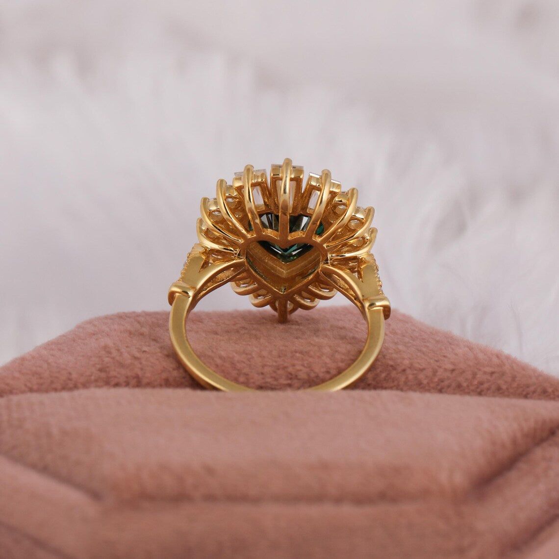 1.50 CT Fancy Green Heart Cut Lab Grown Diamond Engagement Ring