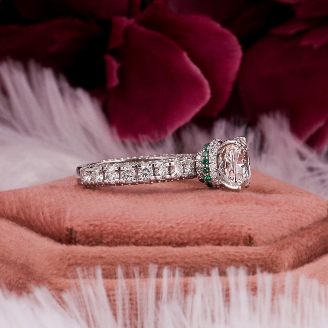 3.00 CT Cushion Cut Lab Diamond Double Hidden Halo Engagement Ring