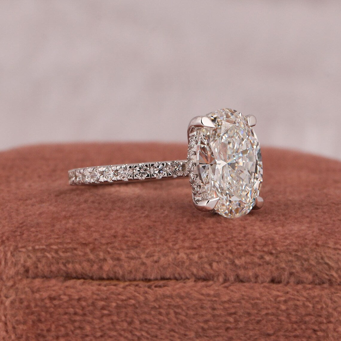 3.00 CT Oval Cut Lab Grown Diamond Hidden Halo Engagement Ring