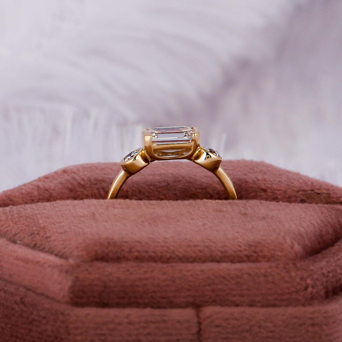 1.00 CT Emerald Lab Grown Diamond Three Stone Engagement Ring