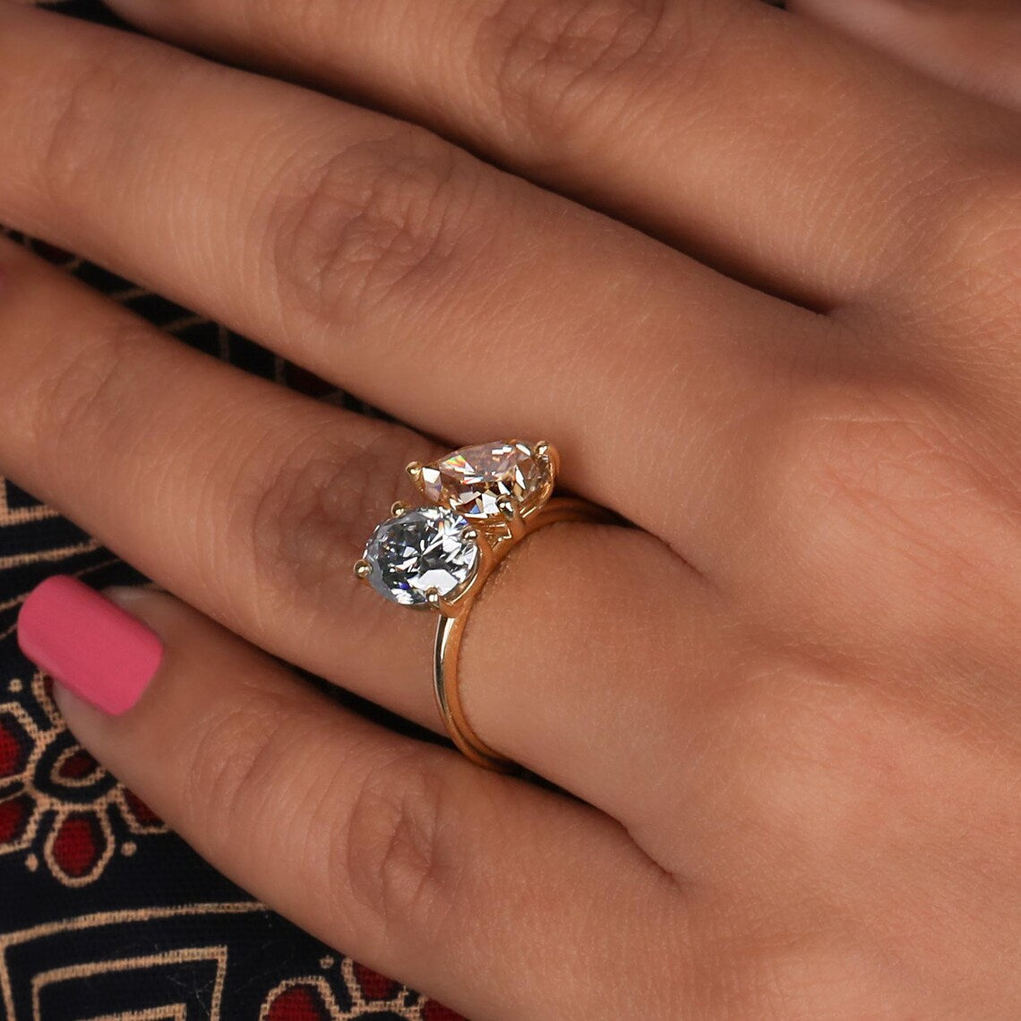 2.50 TCW Pear & Oval Cuts Lab Diamond Toi Et Moi Engagement Ring