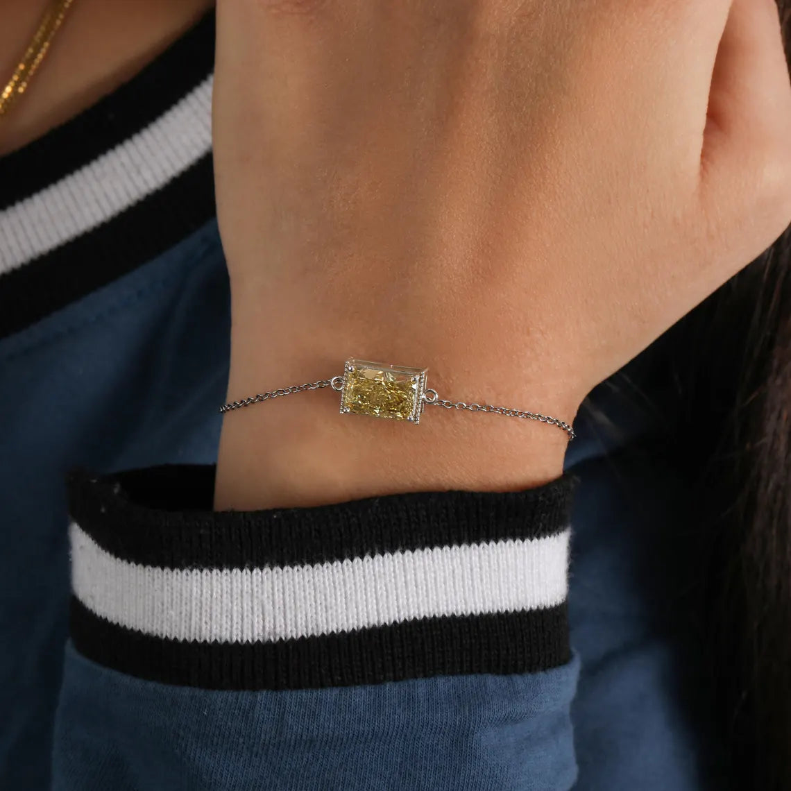 3.50 CT Yellow Radiant Cut Lab Grown Diamond Solitaire Bracelet