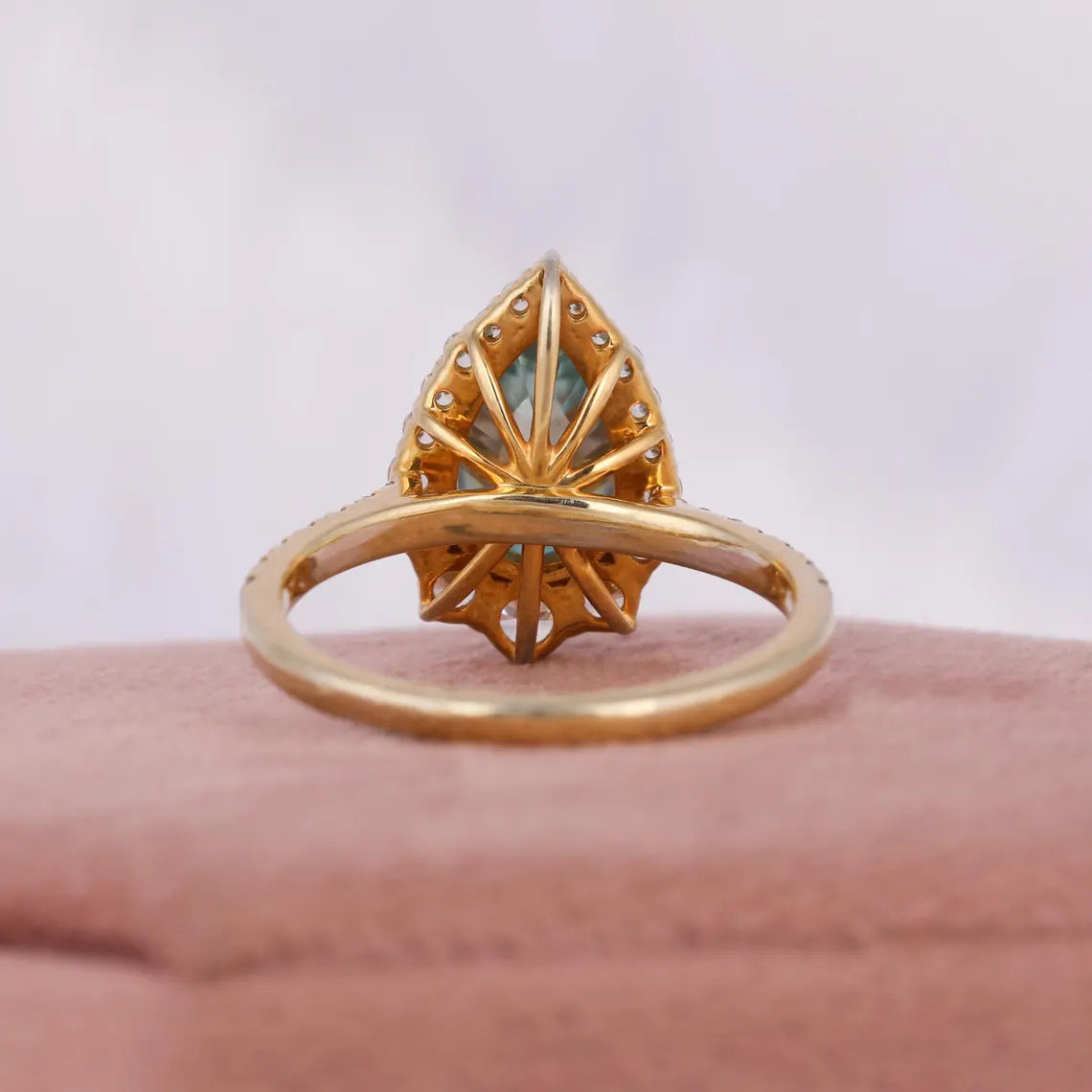 2.00 CT Green Pear Cut Lab Grown Diamond Halo Engagement Ring