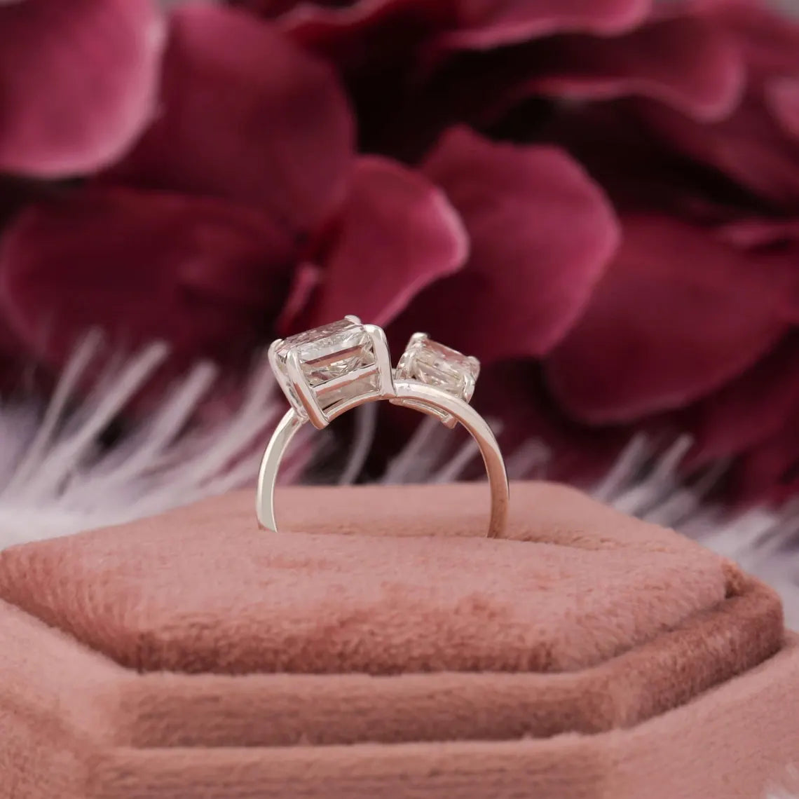 4.20 TCW Radiant Cut Lab Grown Diamond Toi Et Moi Engagement Ring