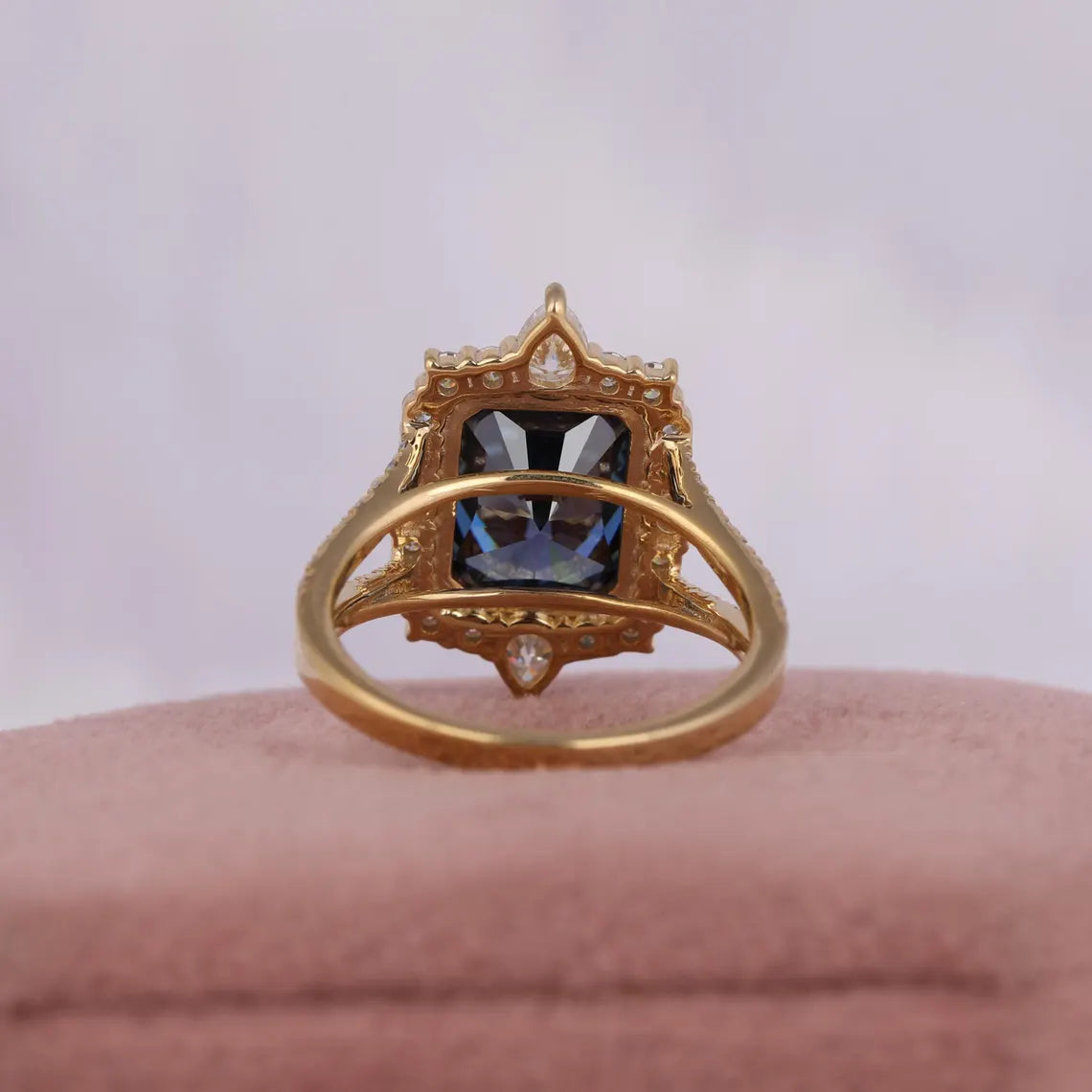 2.00 Carat Blue Radiant Cut Lab Grown Diamond Halo Wedding Ring