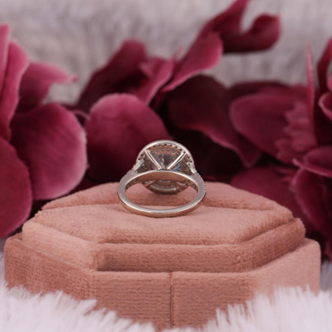 1.50 CT Blue Round Cut Lab Diamond Double Halo Engagement Ring