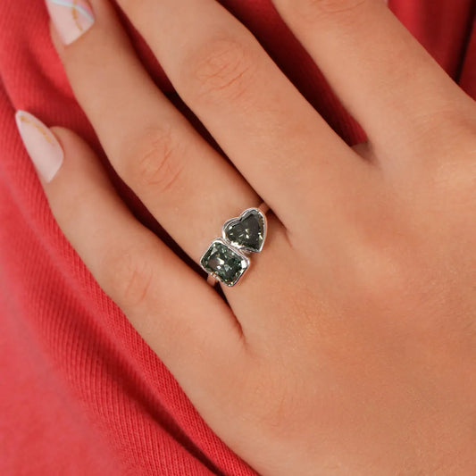 4.00 TCW Green Radiant & Heart Cut Lab Diamond Two Stone Engagement Ring